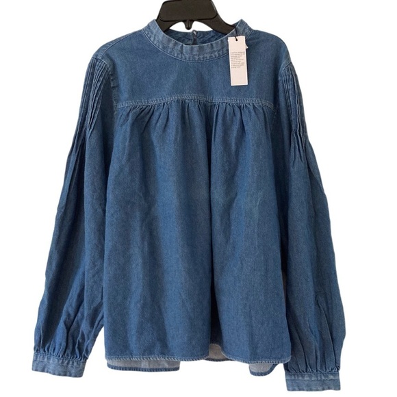 Unsubscribed Denim Pintuck Detailed Cotton Blouse Top NWT - Picture 10 of 10